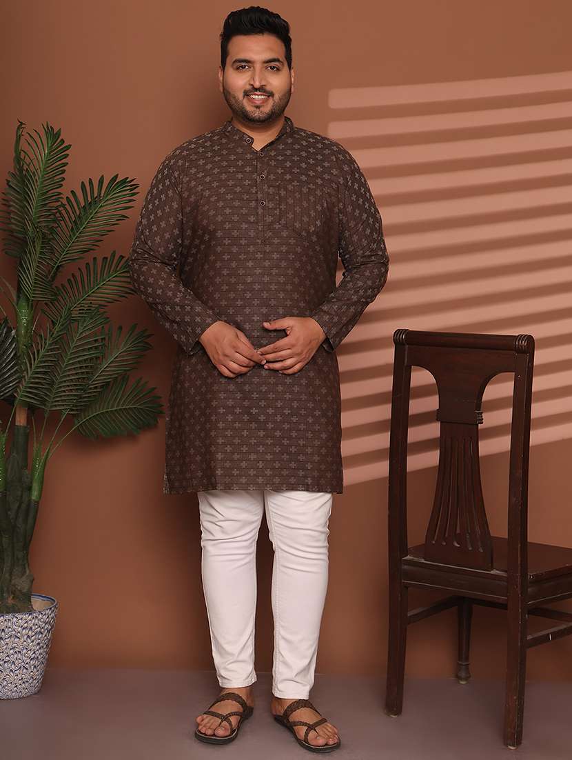 men self design mandarin neck long kurta - 21968156 -  Zoom Image - 0