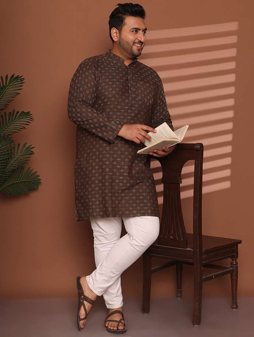 men self design mandarin neck long kurta - 21968156 - Standard Image - 2