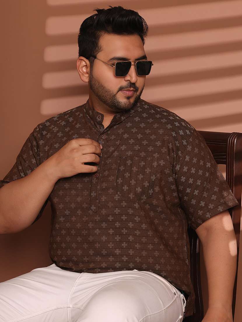 men self design mandarin neck short kurta