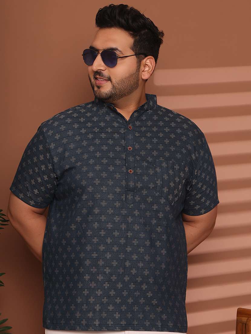 men self design mandarin neck short kurta
