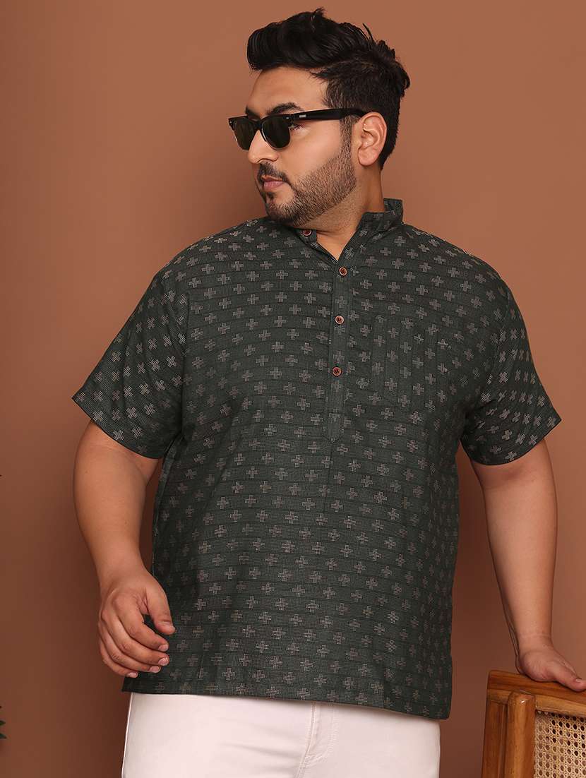 men self design mandarin neck short kurta