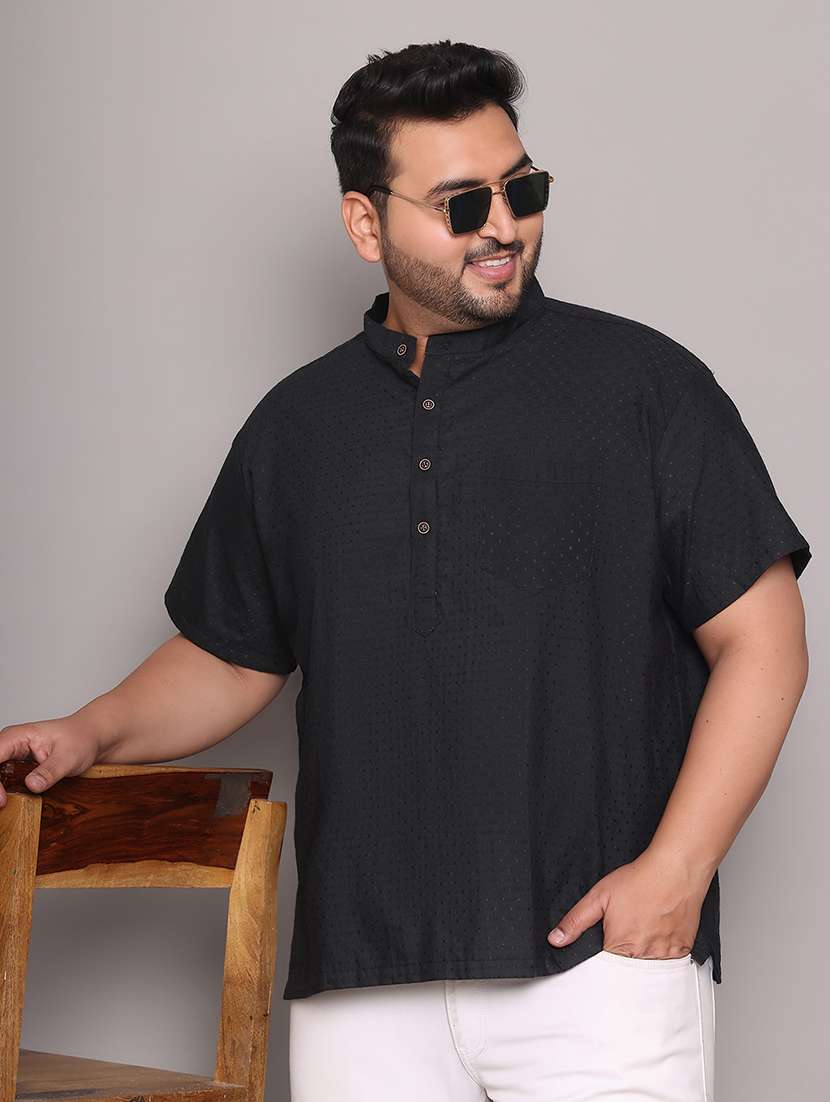 men self design mandarin neck short kurta