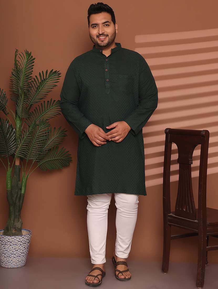 men self design mandarin neck long kurta
