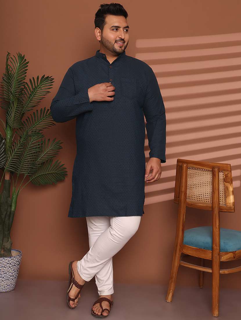 men self design mandarin neck long kurta