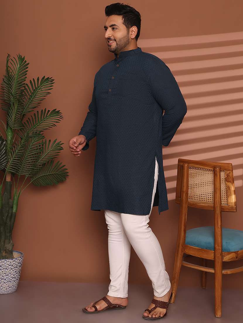 men self design mandarin neck long kurta - 21968174 - Standard Image - 2