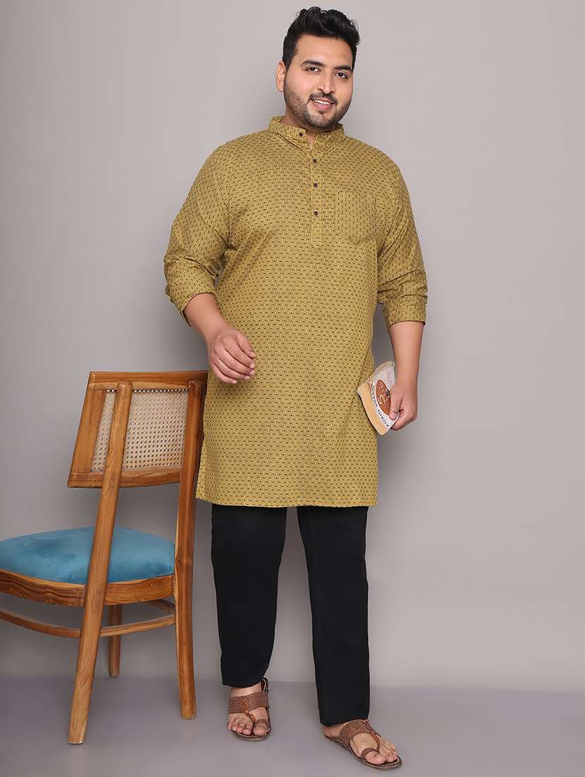 men self design mandarin neck long kurta