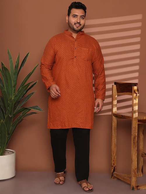 men self design mandarin neck long kurta - 21968178 - Standard Image - 0