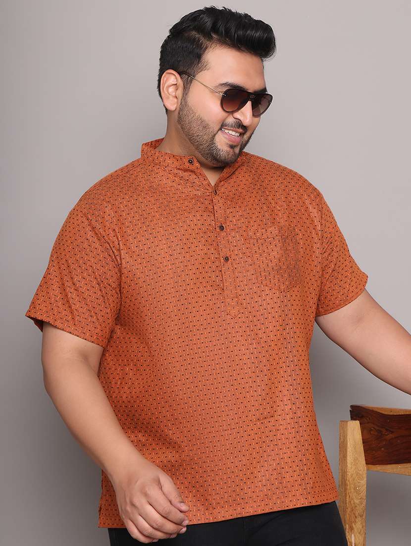 men self design mandarin neck short kurta