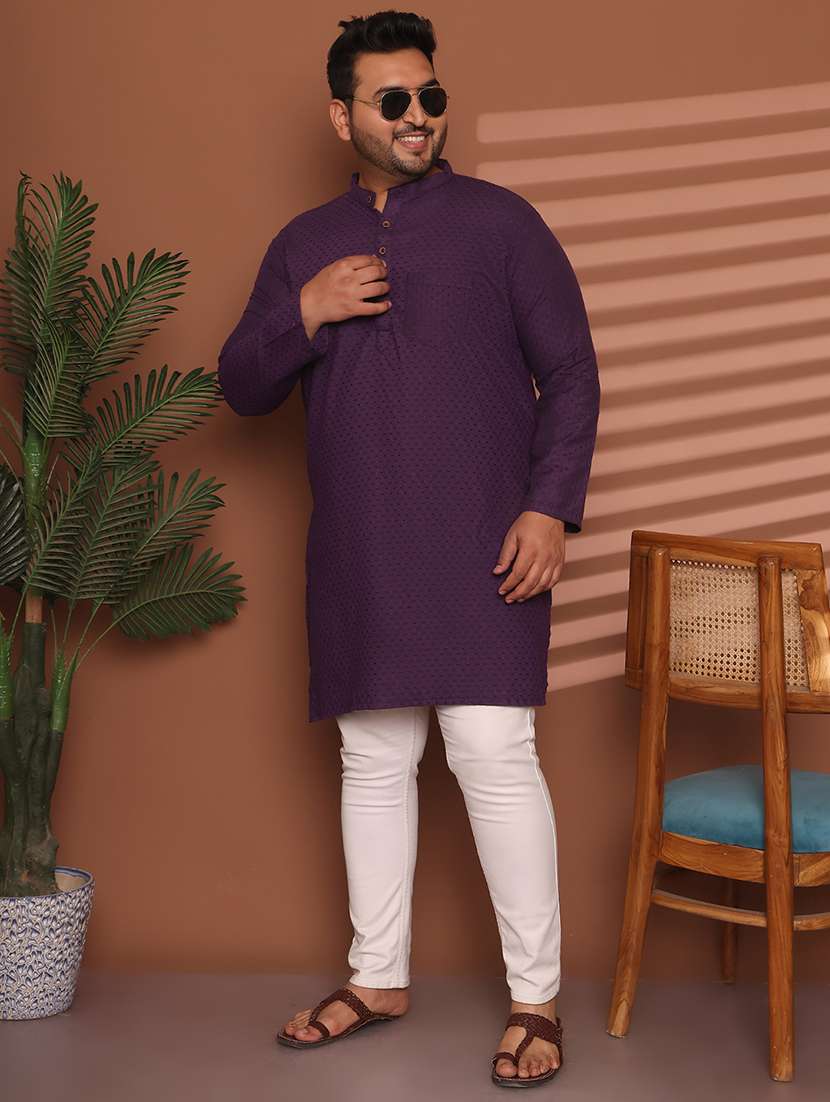 men self design mandarin neck long kurta