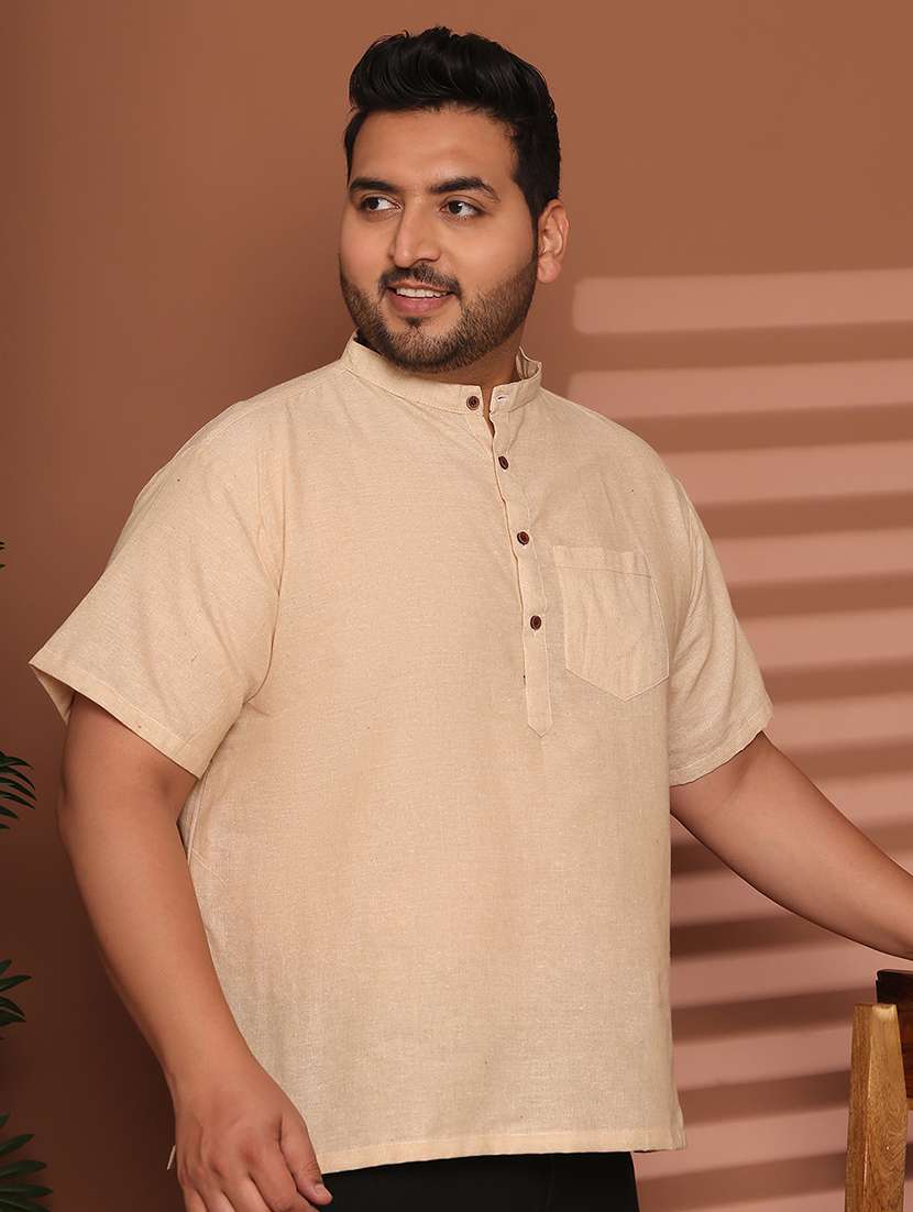 men solid mandarin neck short kurta - 21968187 -  Standard Image - 2