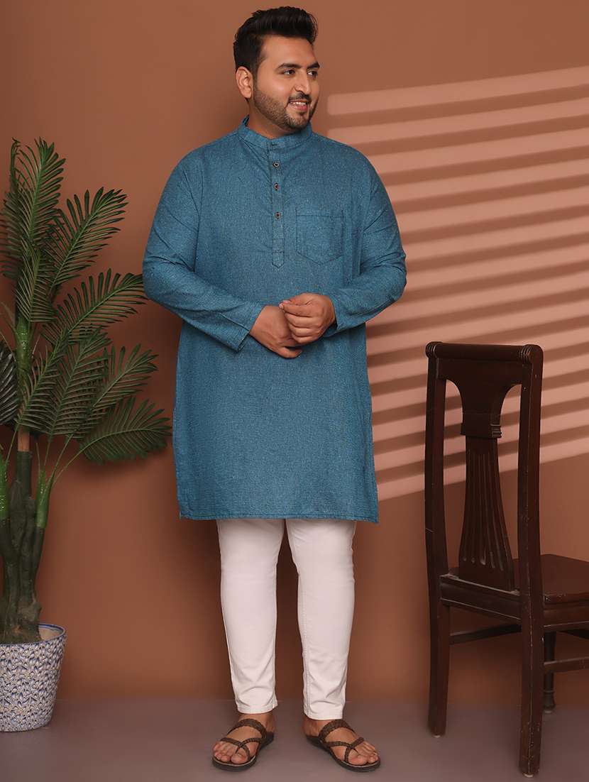 men solid mandarin neck long kurta