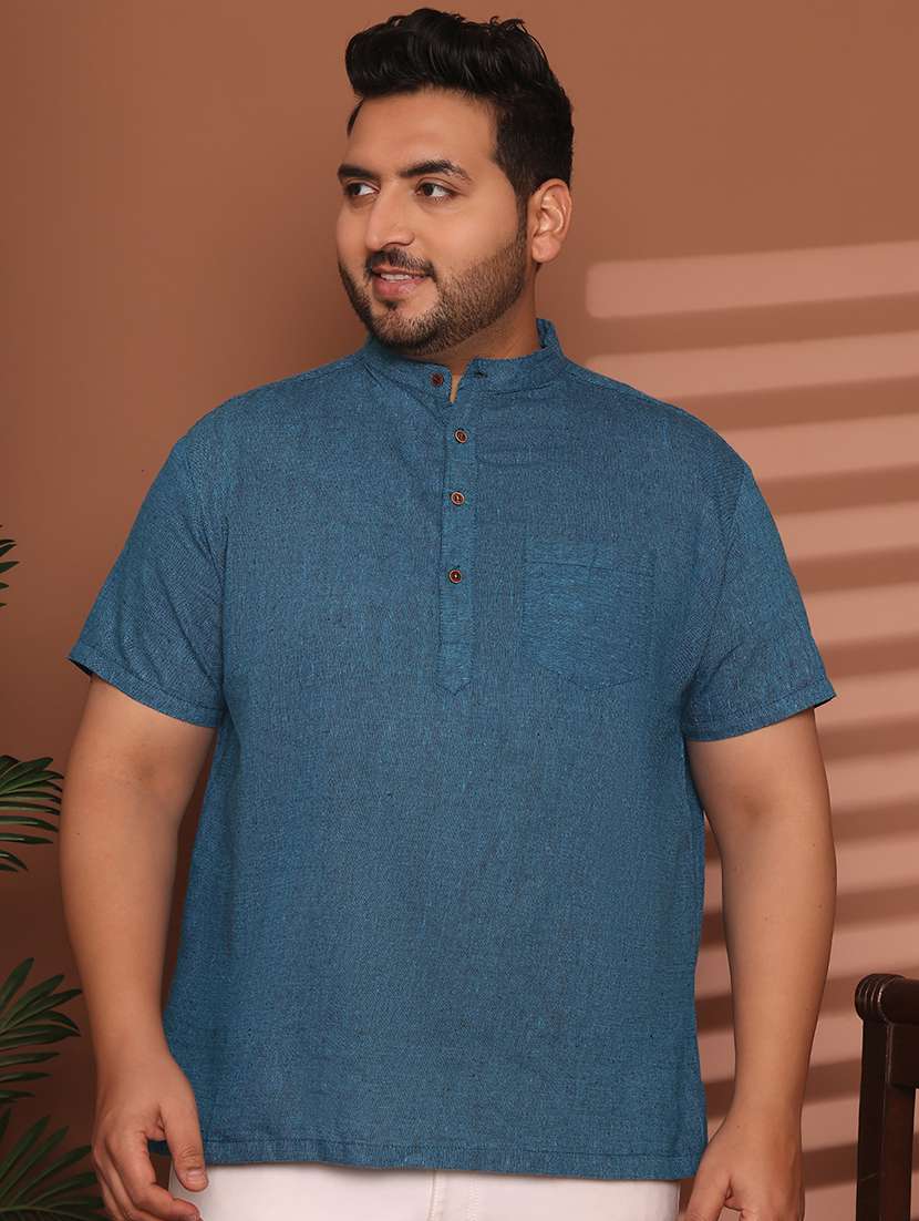 men solid mandarin neck short kurta