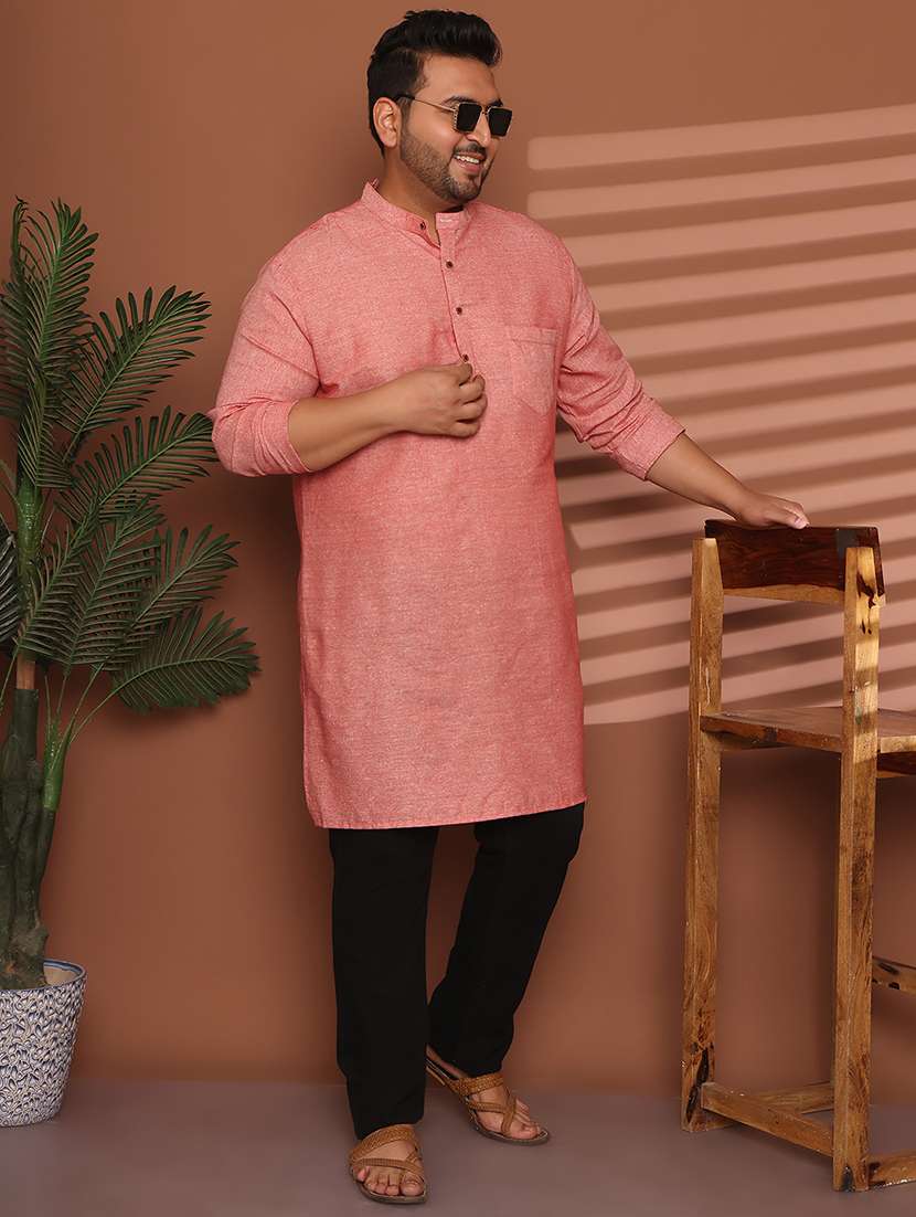 men solid mandarin neck long kurta