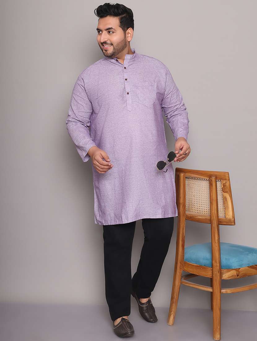 men solid mandarin neck long kurta