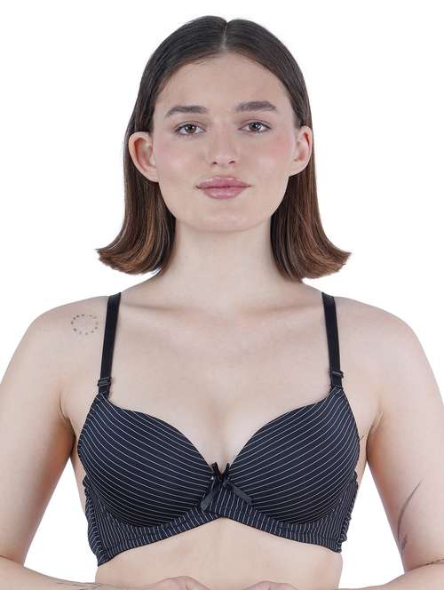 women striped underwired push up bra