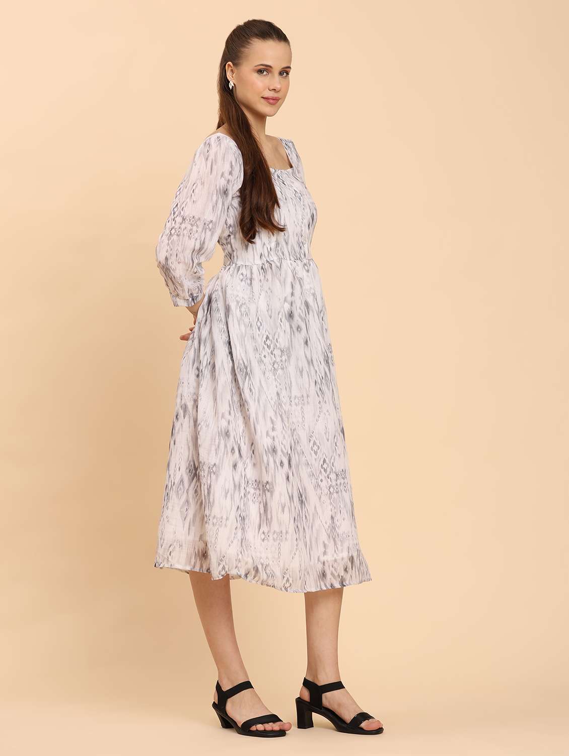 women printed square neck  a-line dress - 21968346 -  Standard Image - 2