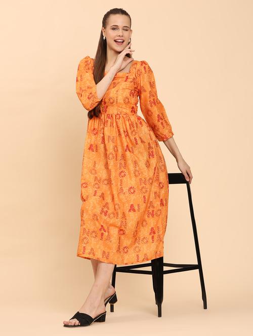 women printed square neck a-line dress - 21968347 - Standard Image - 0