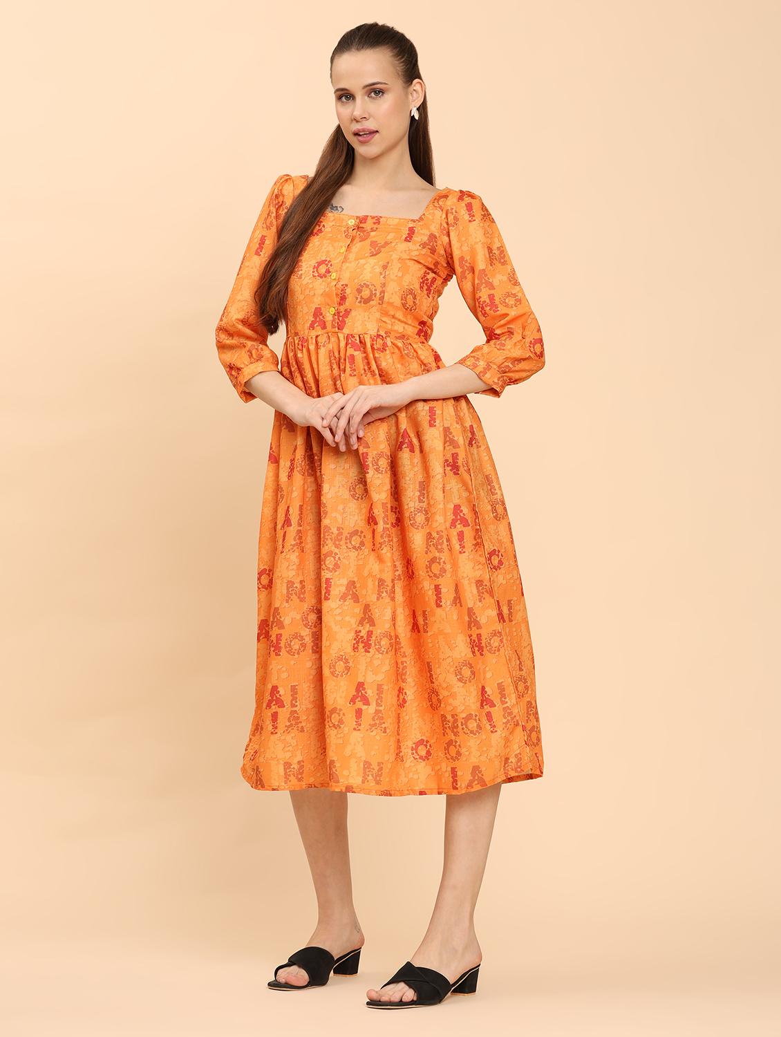 women printed square neck a-line dress - 21968347 - Standard Image - 2