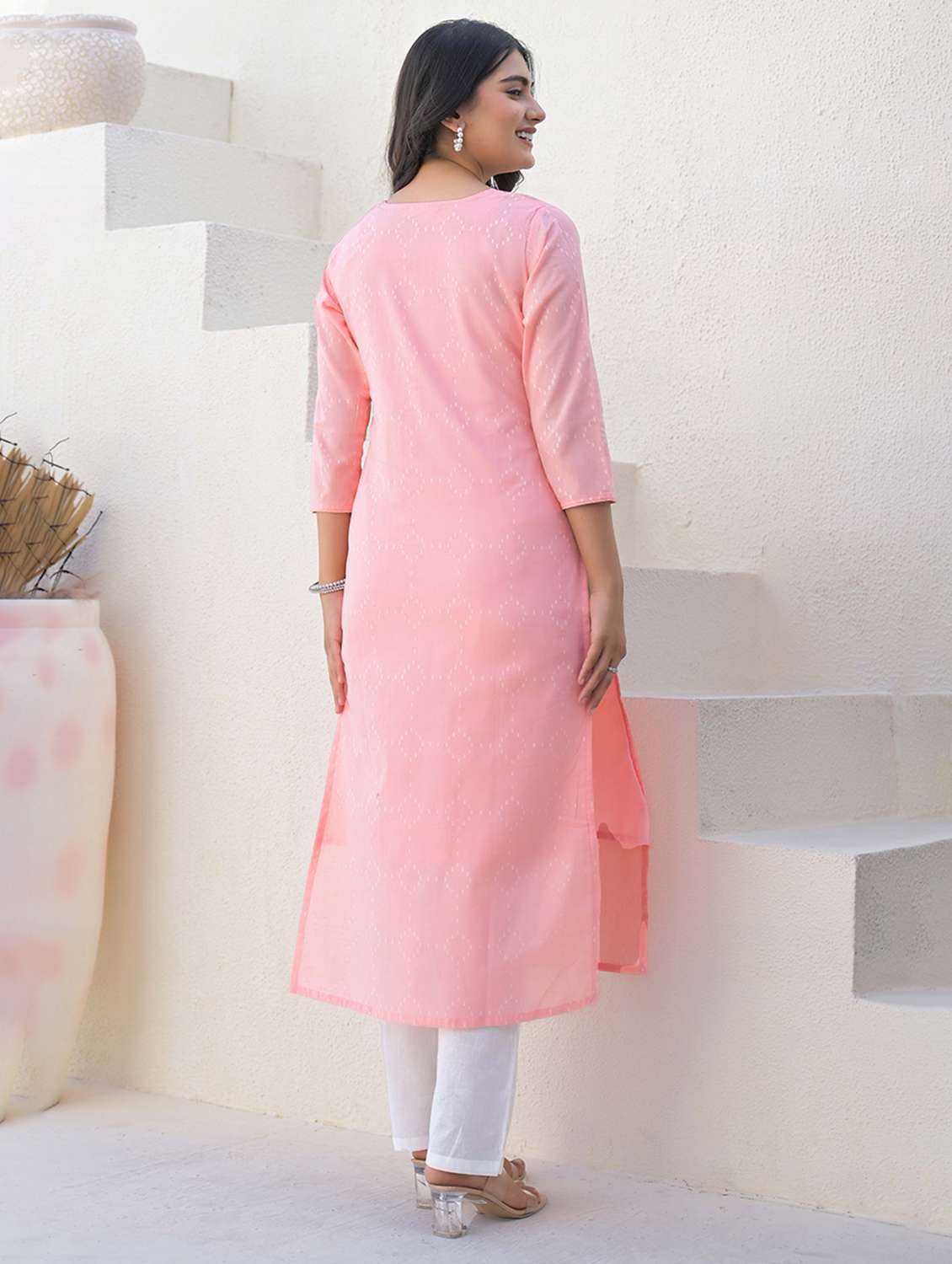 women three quarter sleeve straight kurta - 21968508 -  Standard Image - 2