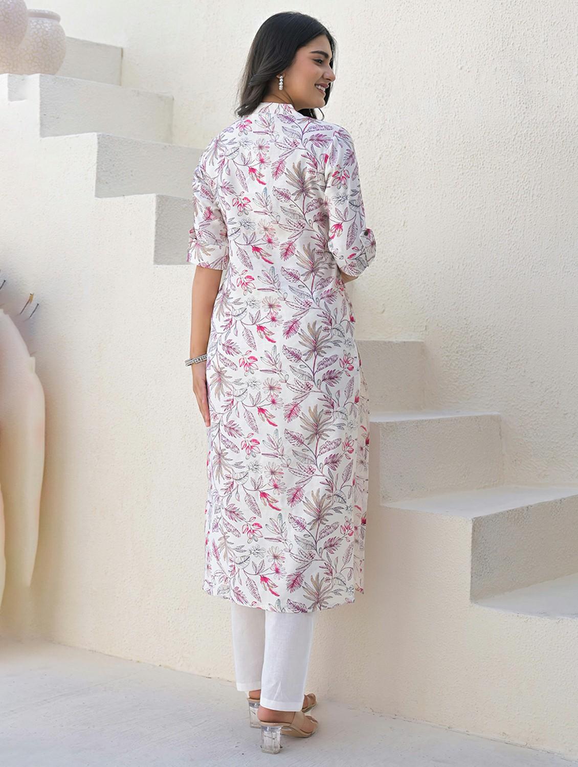 women floral roll up sleeve straight kurta - 21968511 - Standard Image - 2