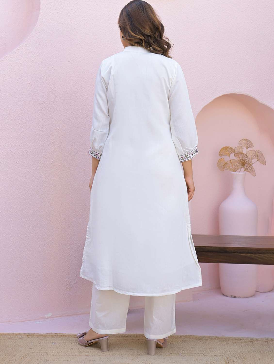 women embroidered three quarter sleeve a-line kurta - 21968513 -  Standard Image - 2