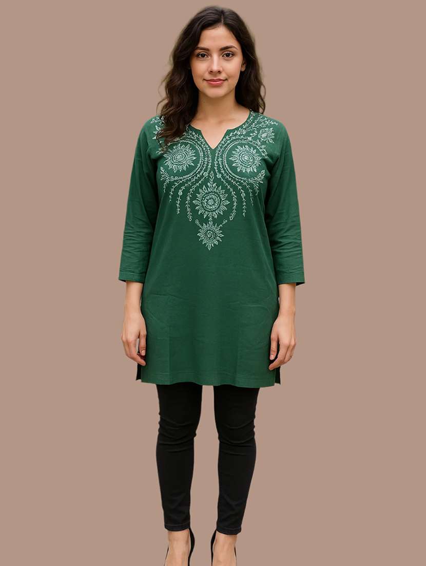 women embroidered three quarter sleeve kurti - 21968528 -  Standard Image - 2