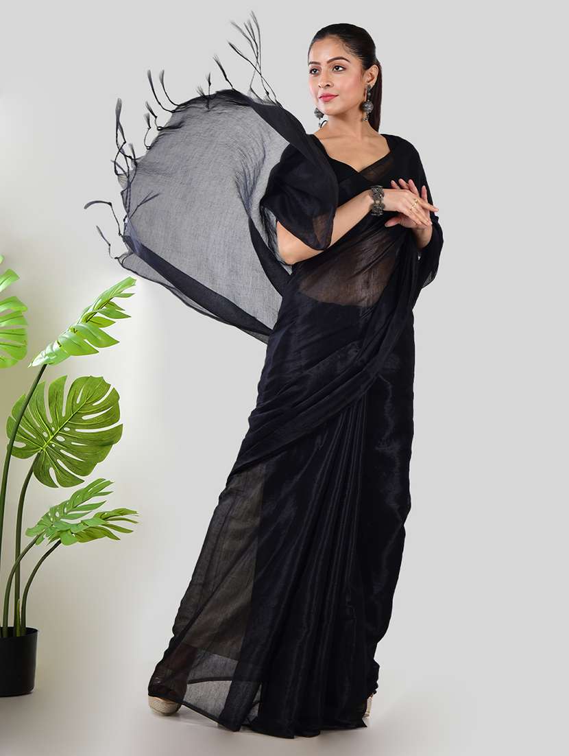 women solid plain saree with blouse - 21968595 - Standard Image - 2