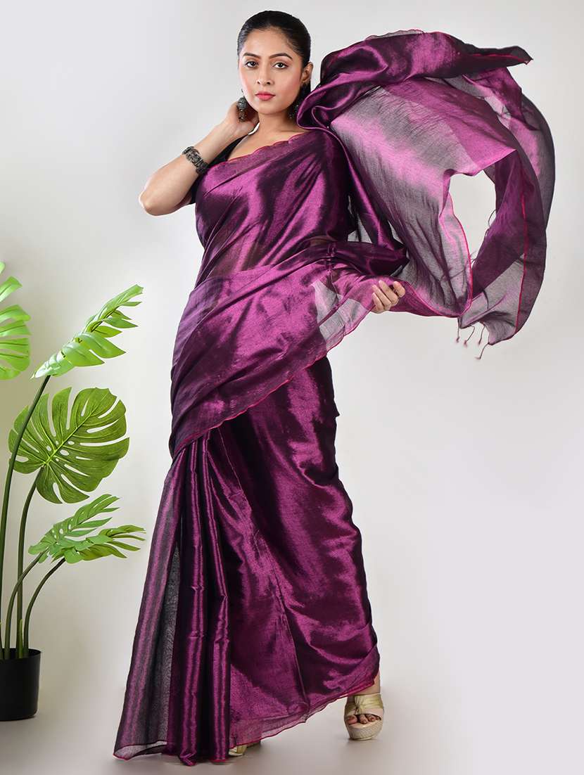 women solid plain saree with blouse - 21968602 - Standard Image - 2