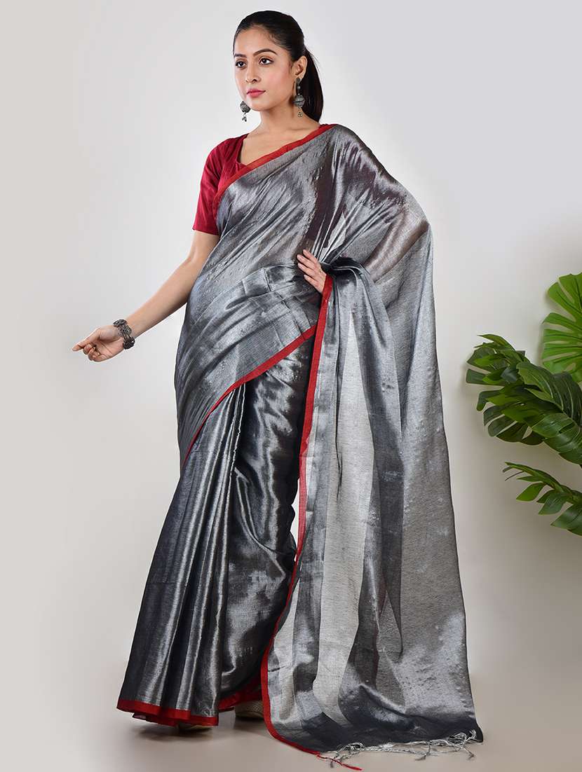 women solid plain saree with blouse