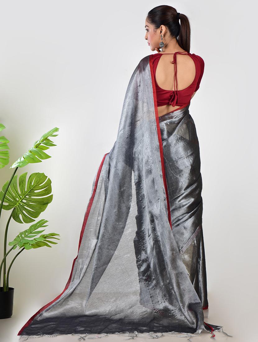 women solid plain saree with blouse - 21968612 - Standard Image - 2