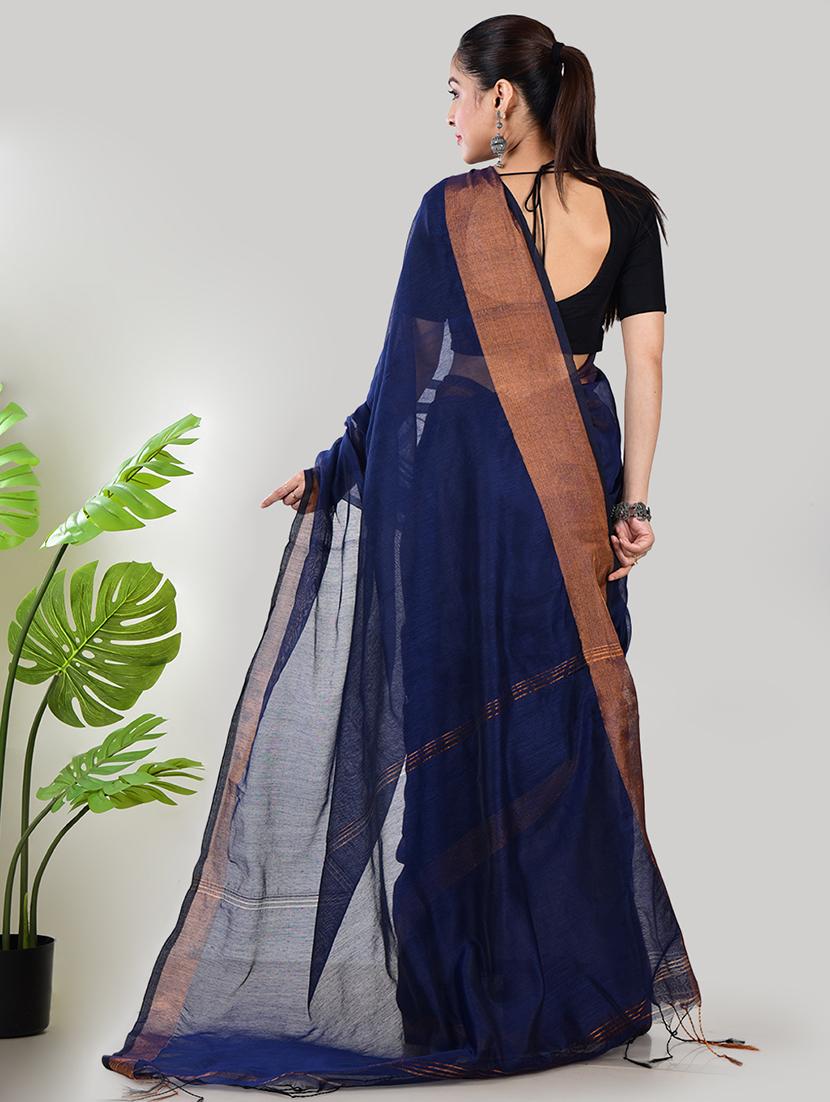 women solid with bordered saree with blouse - 21968613 - Standard Image - 2