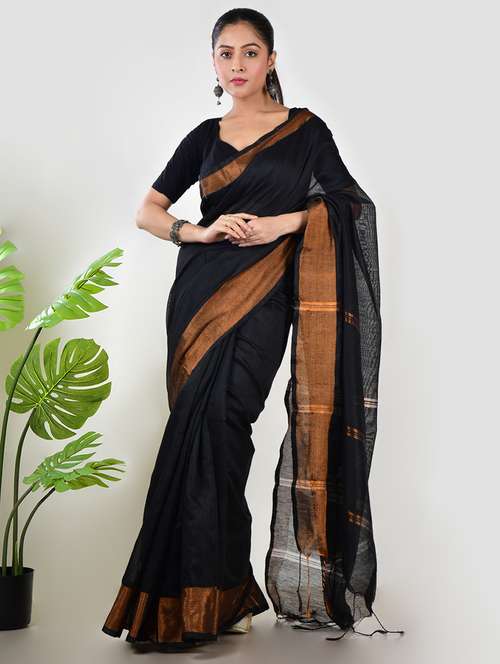 women solid with bordered saree with blouse - 21968615 - Standard Image - 0