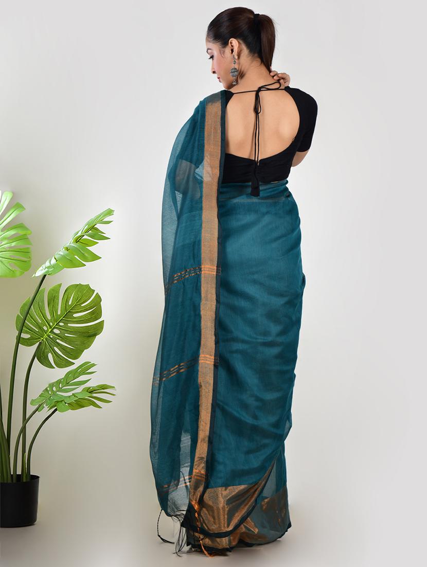 women solid with bordered saree with blouse - 21968616 - Standard Image - 2