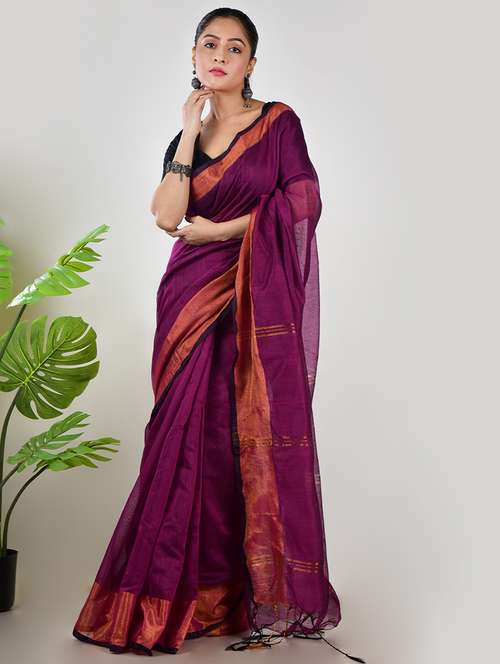women solid with bordered saree with blouse - 21968617 -  Standard Image - 0