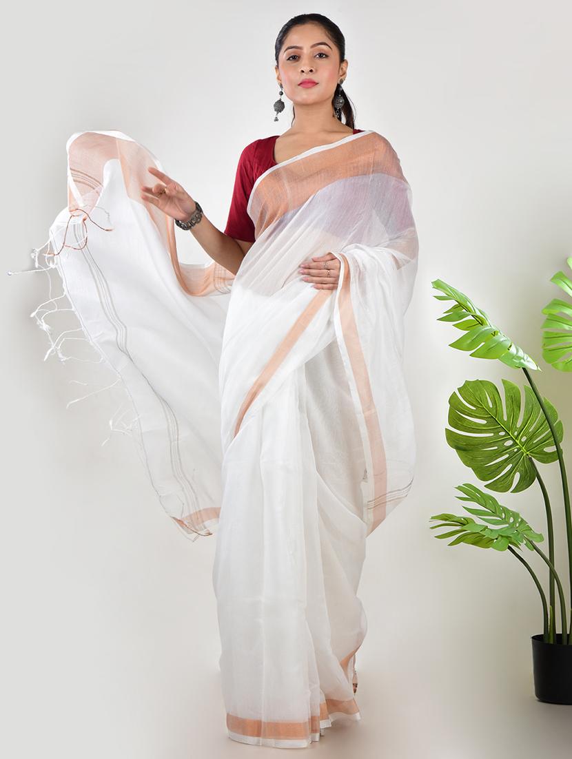 women solid with bordered saree with blouse - 21968618 - Zoom Image - 0