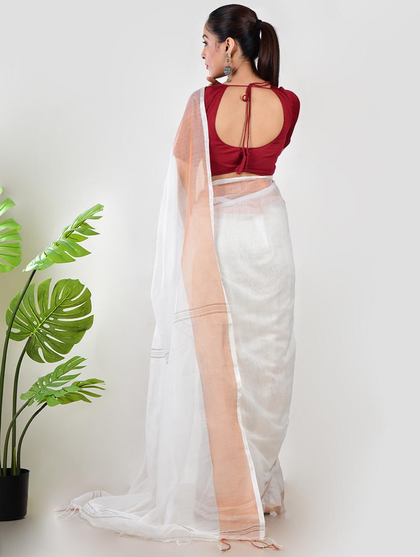 women solid with bordered saree with blouse - 21968618 - Standard Image - 2