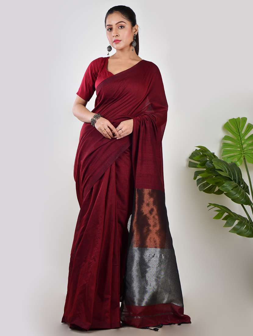 women solid plain saree with blouse