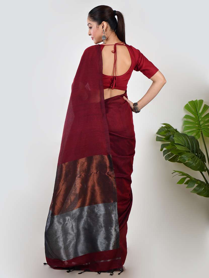 women solid plain saree with blouse - 21968619 - Standard Image - 2