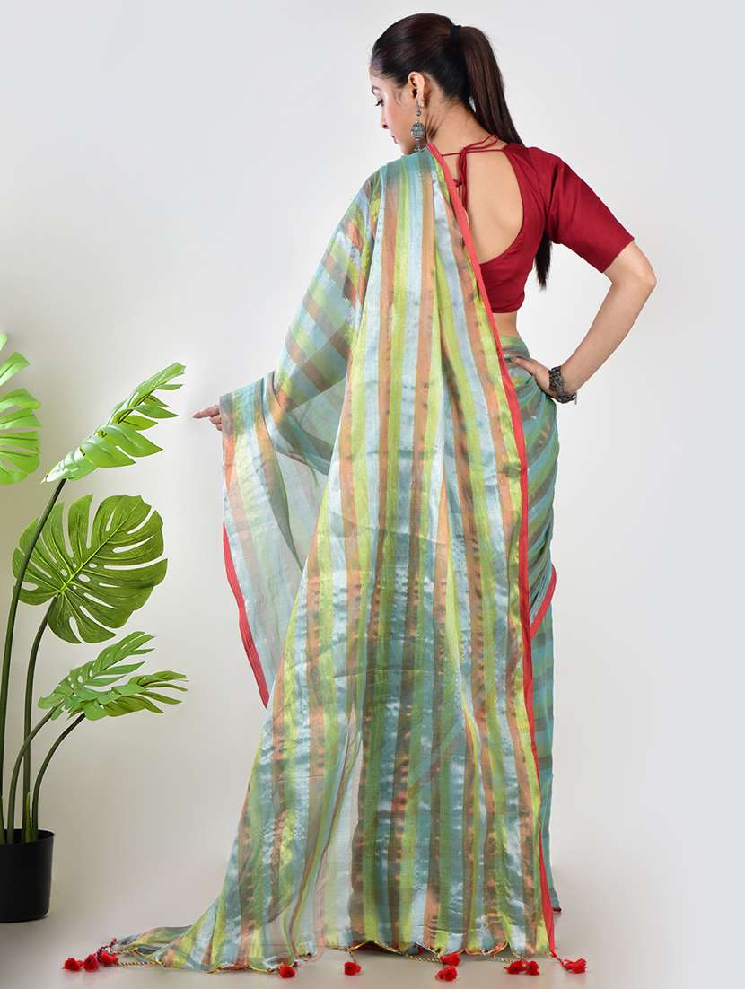 women striped printed saree with blouse - 21968621 -  Standard Image - 2