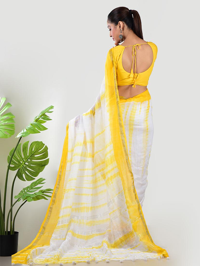 women yellow printed saree with blouse - 21968623 - Standard Image - 2