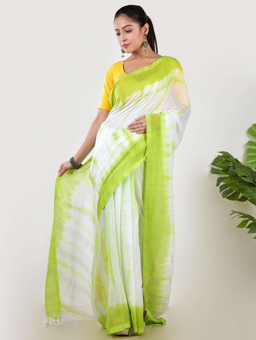 women green printed saree with blouse