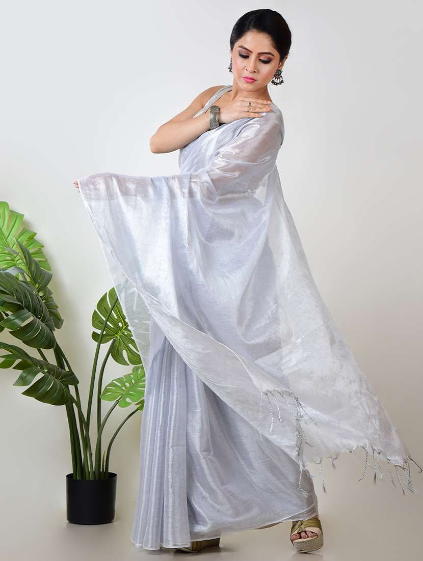 women solid plain saree with blouse - 21968626 - Standard Image - 2