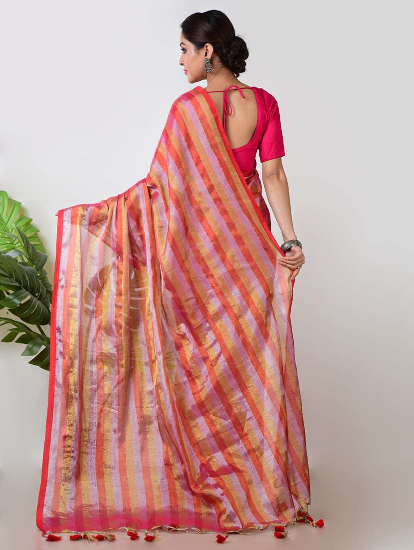 women striped printed saree with blouse - 21968630 - Standard Image - 2