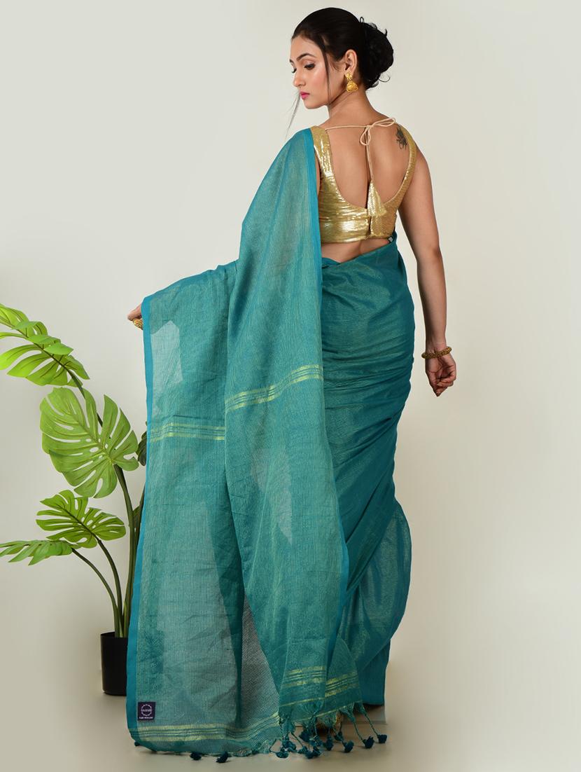 women solid plain saree with blouse - 21968636 - Standard Image - 2