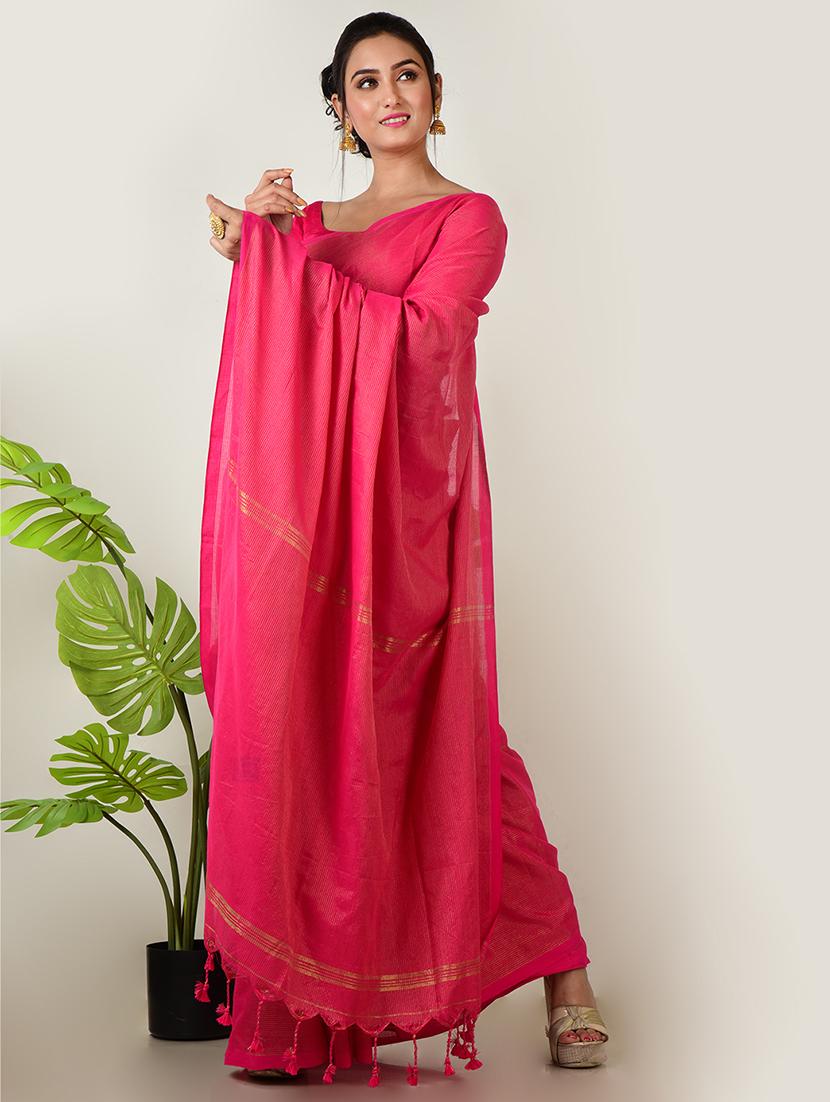 women solid plain saree with blouse - 21968637 - Standard Image - 2