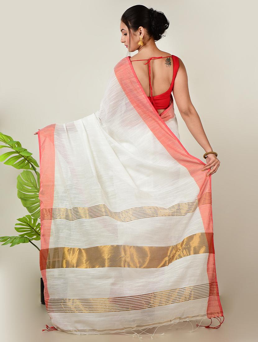 women solid with bordered saree with blouse - 21968638 - Standard Image - 2