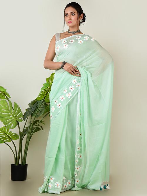 women floral bordered saree with blouse - 21968639 -  Standard Image - 0