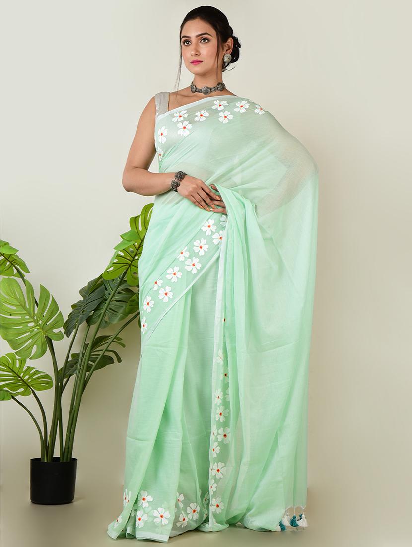 women floral bordered saree with blouse - 21968639 -  Zoom Image - 0