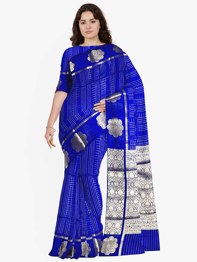 women checkered bordered saree with blouse - 21968728 - Zoom Image - 0