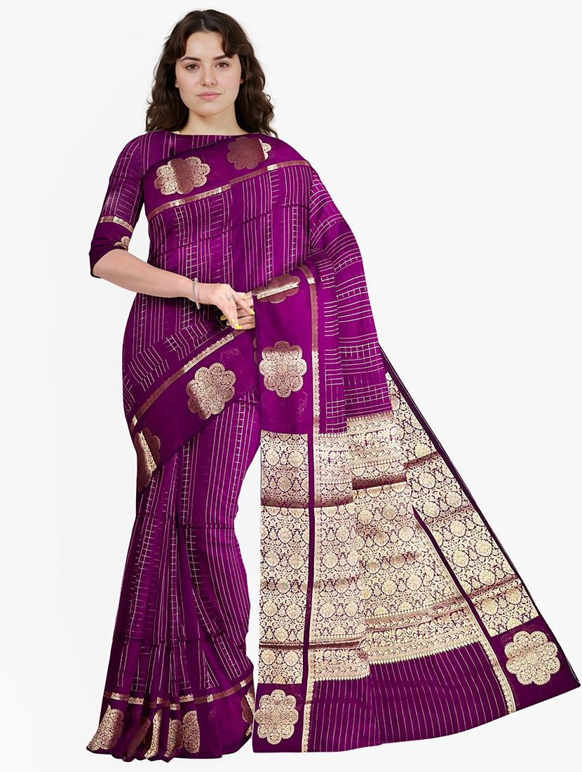 women checkered bordered saree with blouse - 21968730 - Zoom Image - 0